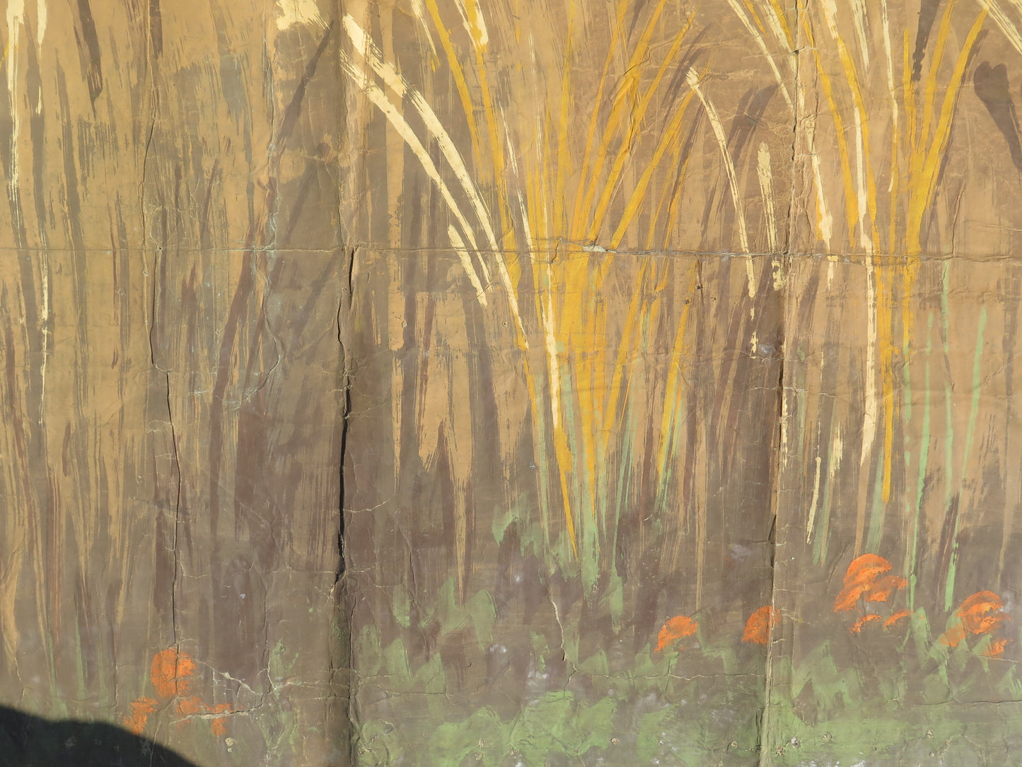 Dipinto di grandi dimensioni da scenografia teatrale vintage campo di grano dipinto a mano usato come fondale di scena CL2.54