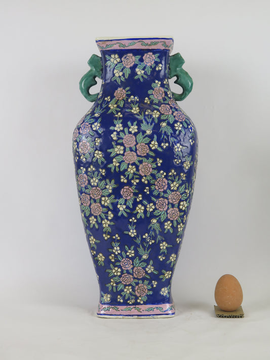 Grande vaso di ceramica vintage dipinto a mano di origine cinese Cina Asia vaso per fiori o da collezione decorazione casa CM8