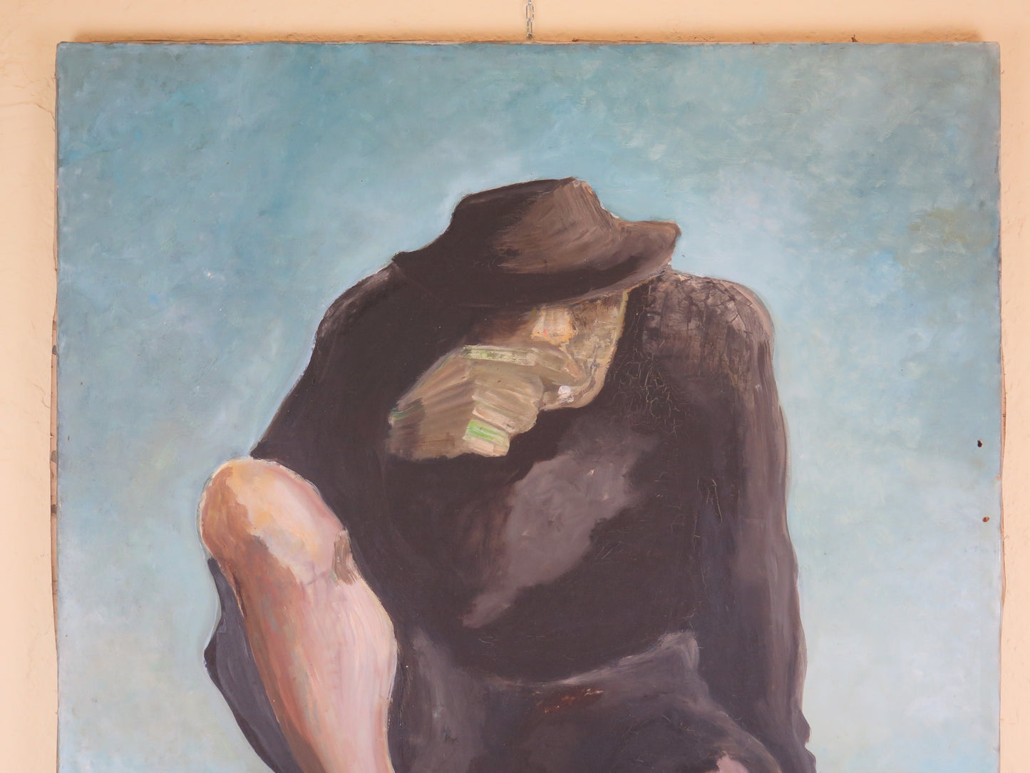 Grande dipinto ad olio su tela ritratto pescatore gigante pittore Davino Barsella Viareggio VG