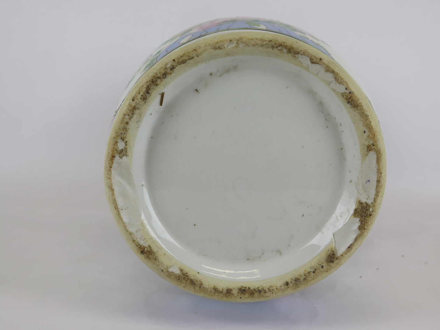 Vaso di ceramica smaltata vintage dipinto a mano con motivi floreali e vegetali Cina Asia '900 CM5