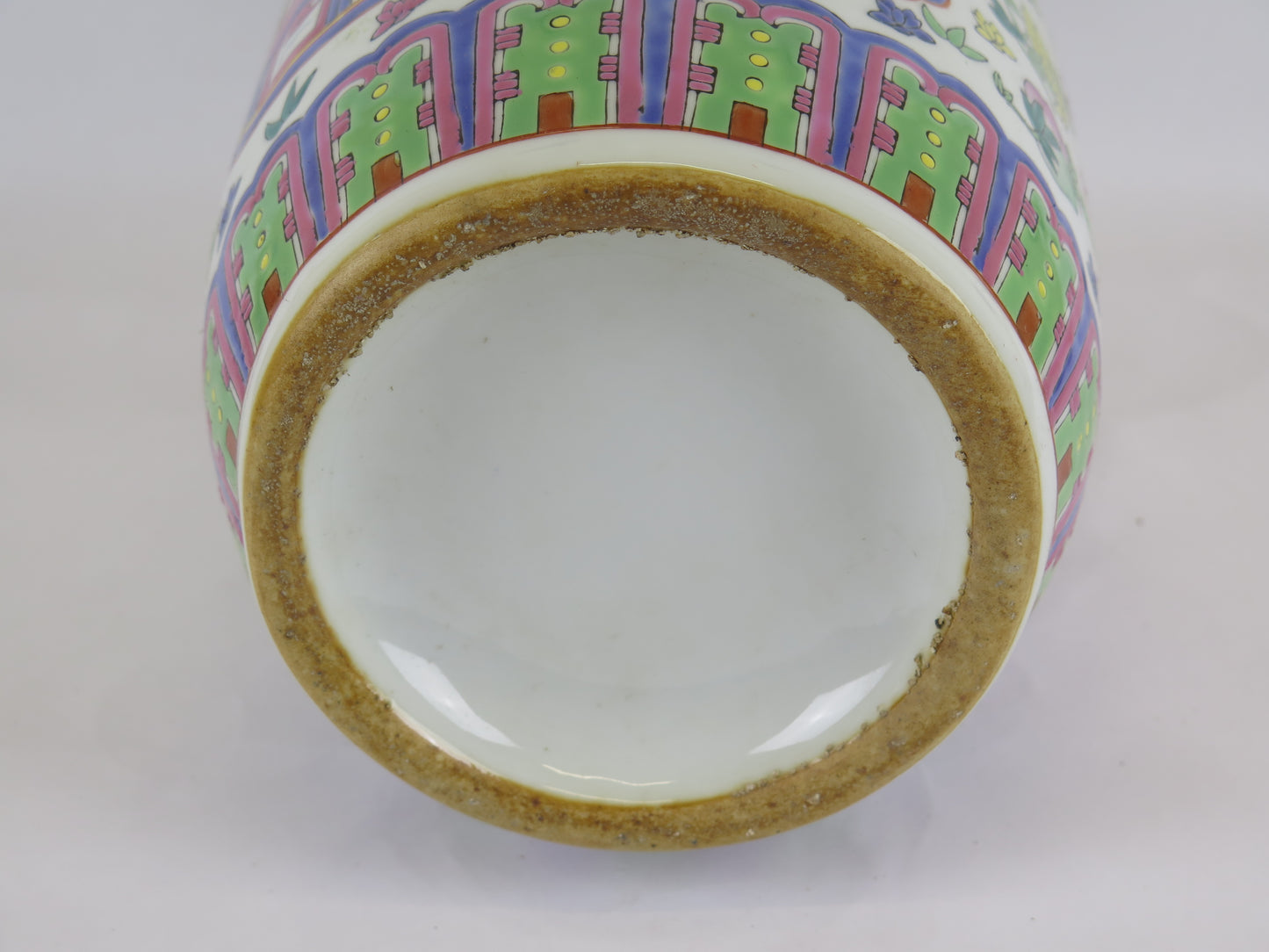 Vaso di ceramica smaltata vintage dipinto a mano con motivi floreali e vegetali Cina Asia '900 CM5