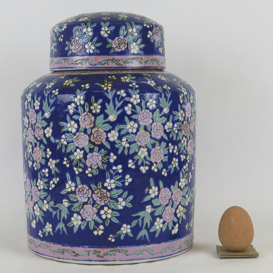 Vaso di ceramica cinese vintage vaso a fiori vaso ad urna con coperchio vaso blu fiori CM8
