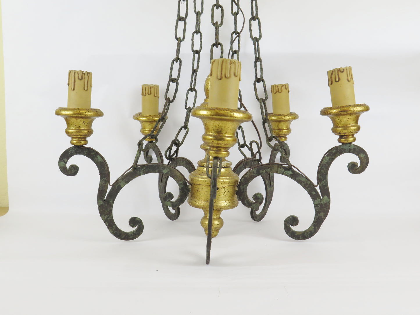 Lampadario vintage elegante classico in ferro battuto e legno lampadario da salone salotto soggiorno VS