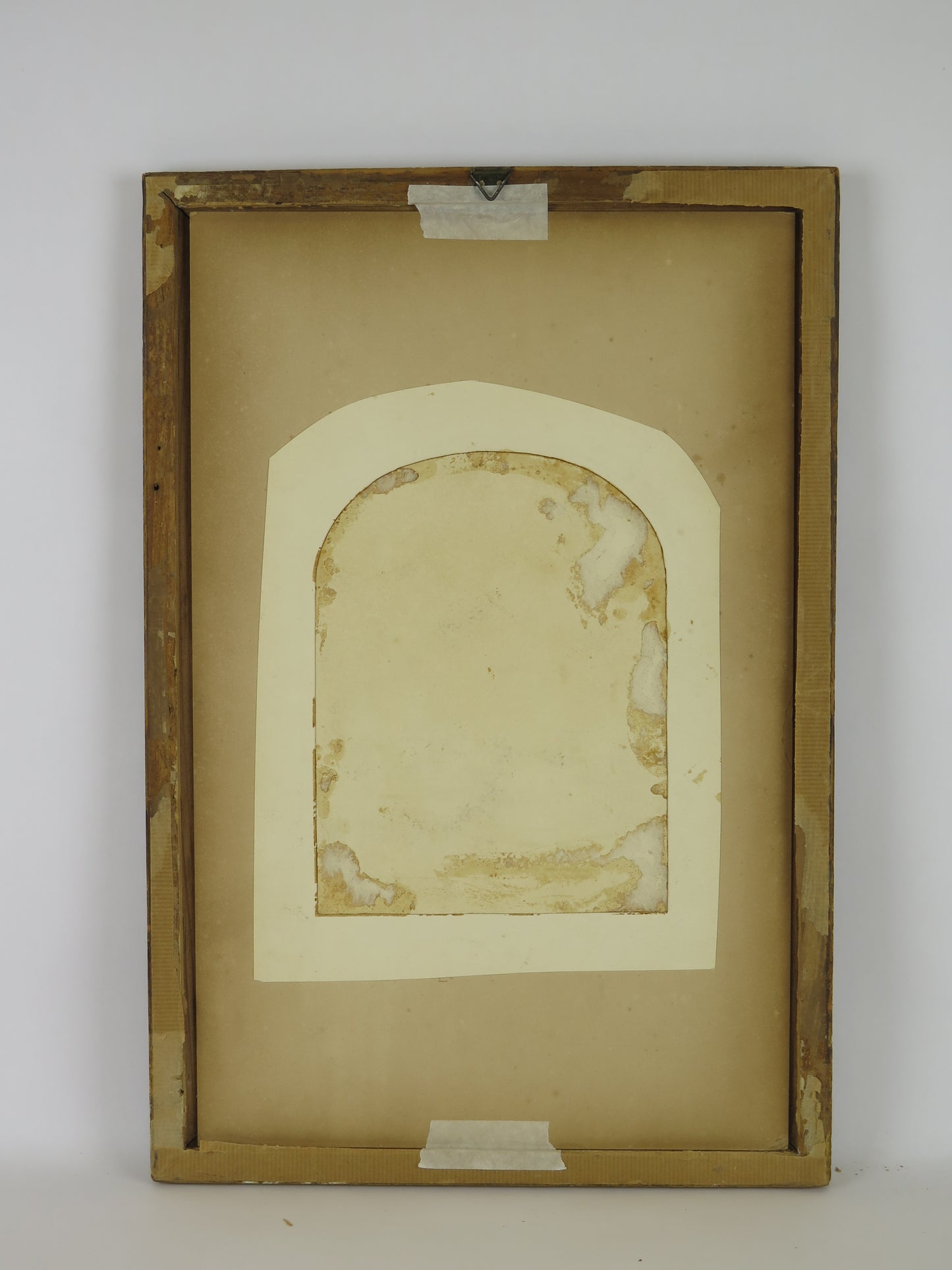 Quadro antico paesaggio in riva al fiume dipinto ad acquerello su carta con cornice di legno dorato X8