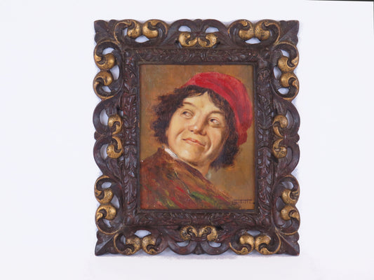 Quadro antico dipinto ad olio su tavola quadro ritratto giovane ispirato dal Suonatore di liuto di Frans Hals  X8