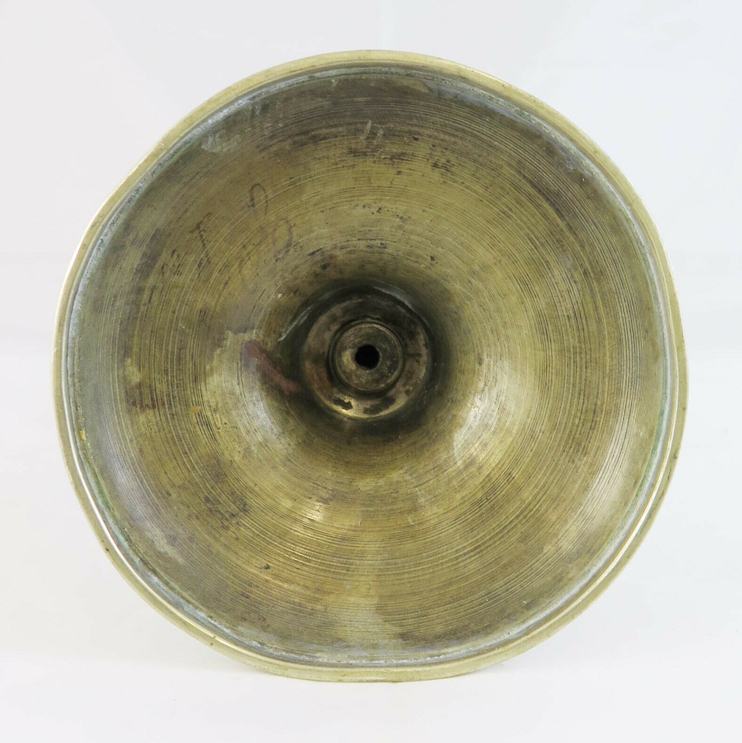 ANTICO CANDELIERE EPOCA OTTOCENTO IN OTTONE DORATO E TORNITO TORCIERA LUME G13 - Belbello Antiques