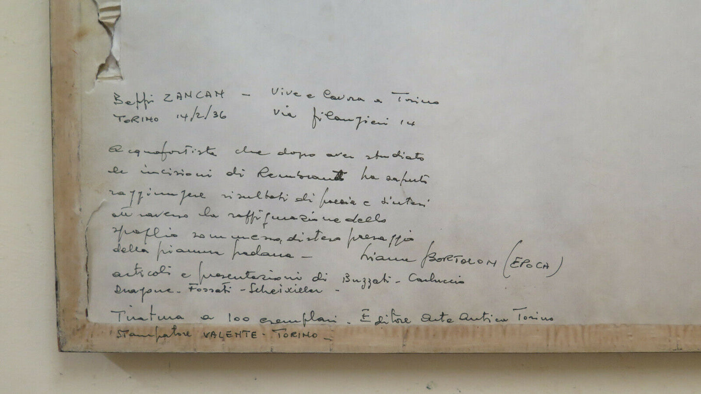 OLD NUMBERED ETCHING WORK BY ARTIST Beppi Zancan Turin LAKE VIEW BM52