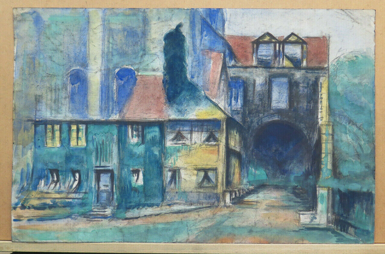 ANTIQUE DRAWING PORTRAIT OF AN ELDERLY LADY LANDSCAPE Pierre Duteurtre DUT BM53.1