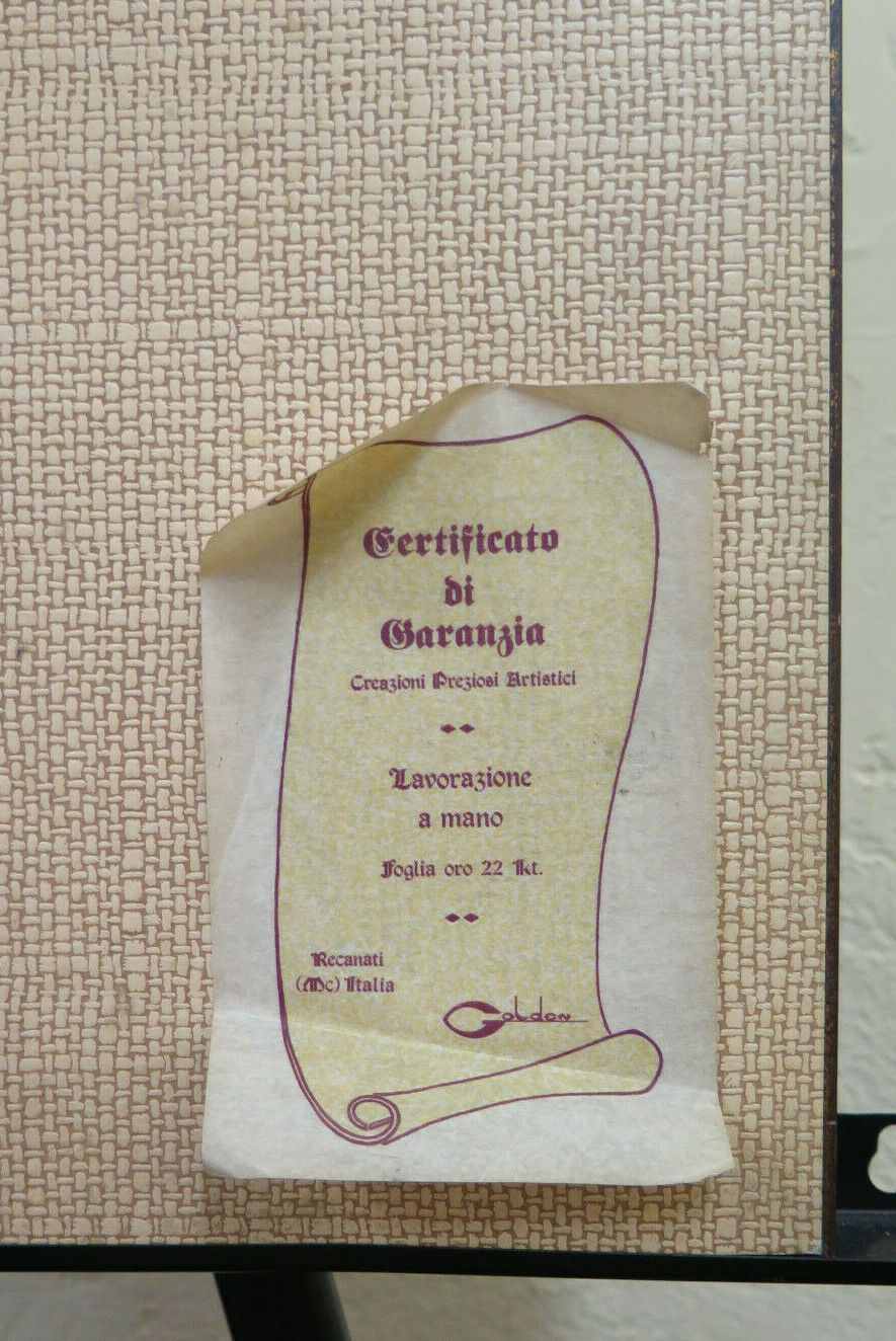 QUADRO SU LASTRA A FOGLIA D'ORO VINTAGE GOLDEN RECANATI PAESAGGIO INCISIONE BM52