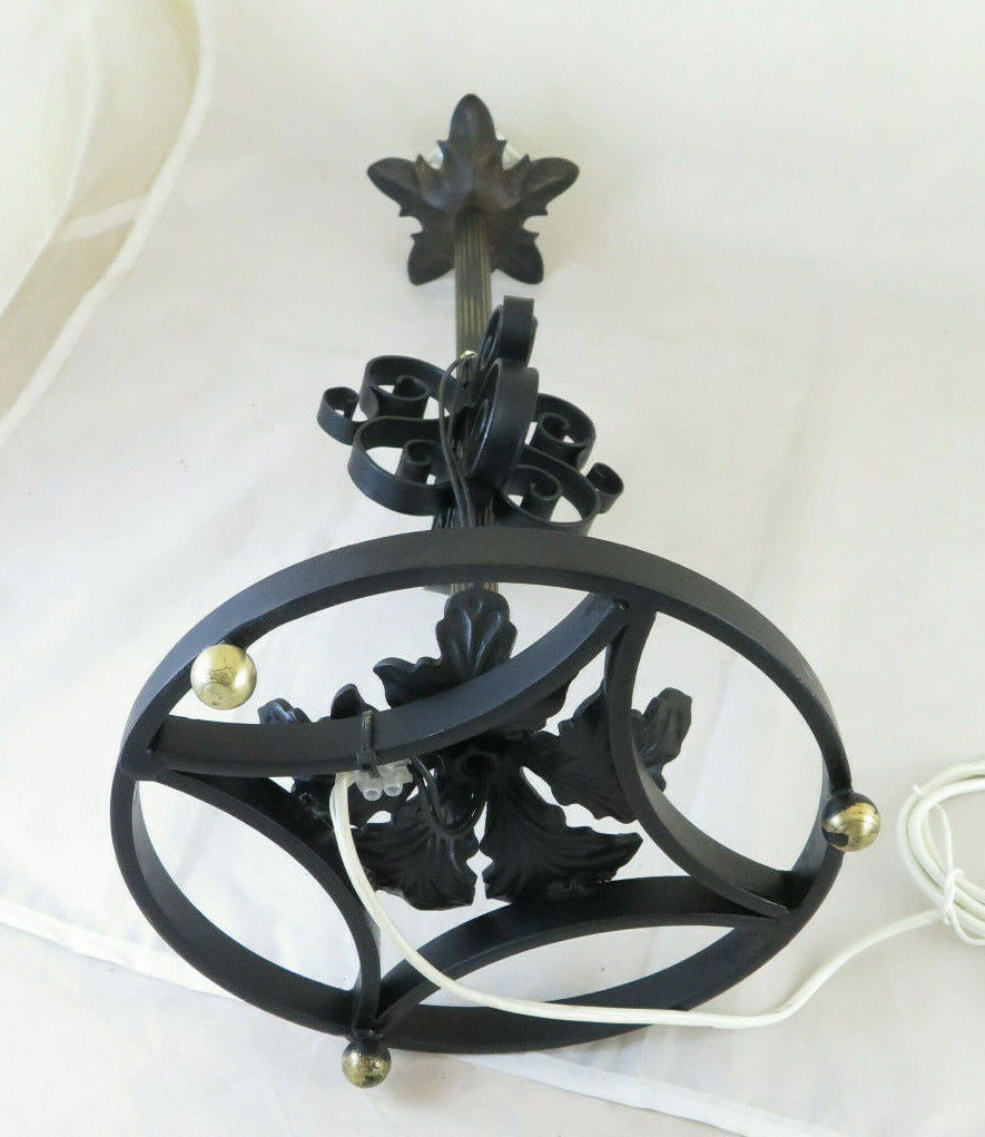 LAMPADA DA TAVOLO IN FERRO BATTUTO VINTAGE VECCHIA ABAT JOUR DA SCRIVANIA CH2 - Belbello Antiques