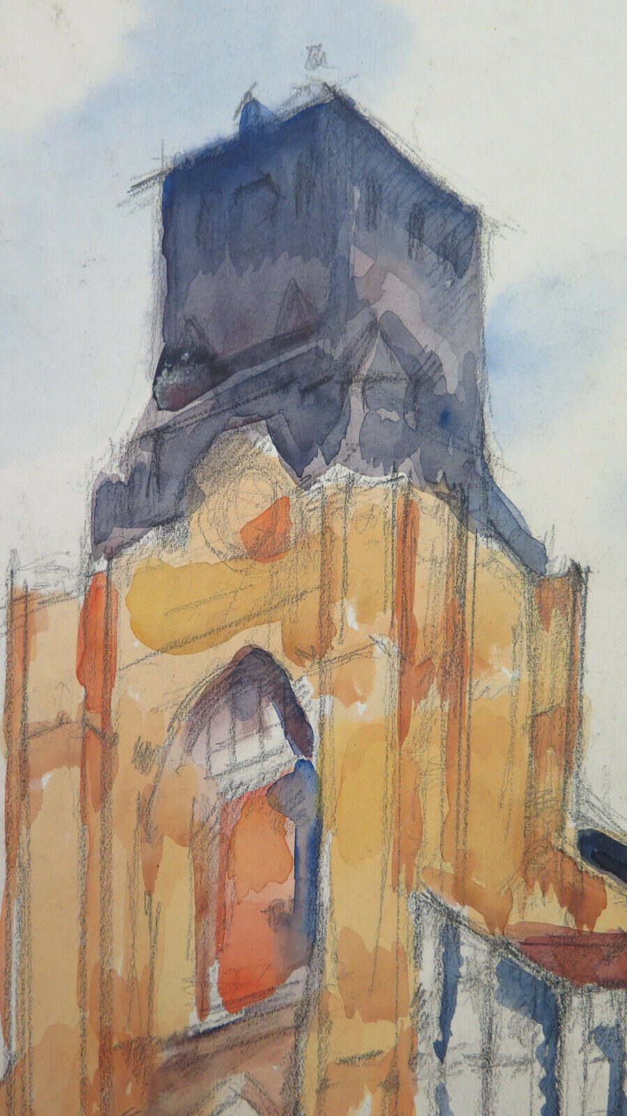 ANCIENT DRAWING BY ARTIST Pierre Duteurtre known as DUT VIEW OF CITY STREET BM53.1