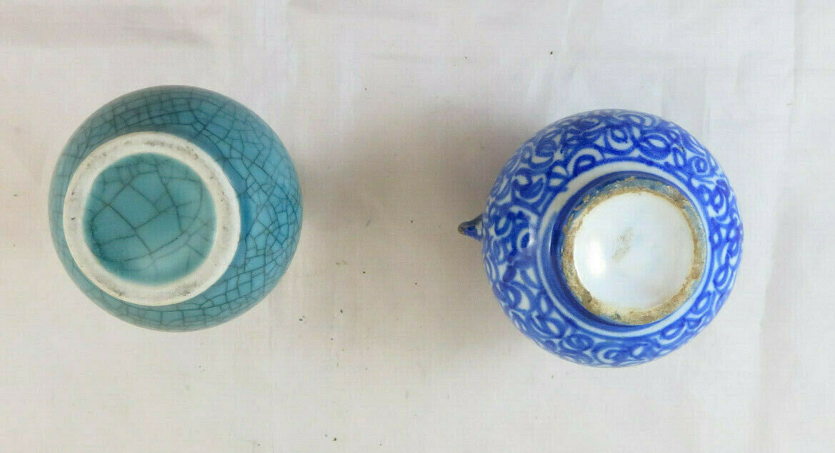 4 VASETTI IN CERAMICA DIPINTA A MANO AMPOLLE BOTTIGLIE IZNIK E ITALIA BM36