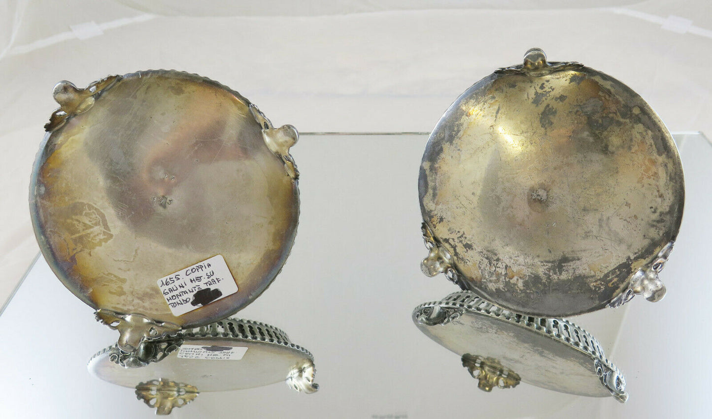 ANTICA COPPIA DI OLIERE PORTASALE IN SHEFFIELD INGHILTERRA MATA' NOVECENTO R23