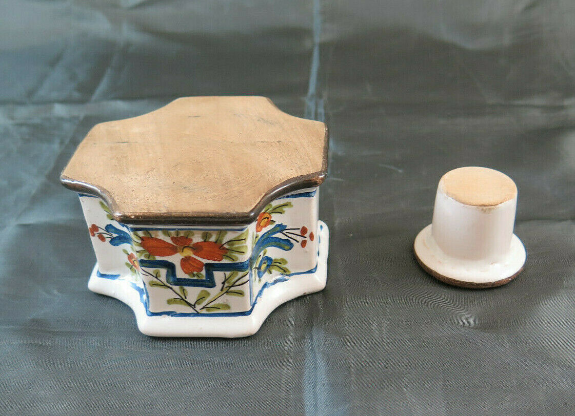 CALAMAIO IN CERAMICA DIPINTA A MANO ITALIA 1940 CIRCA VINTAGE INKWELL BM21