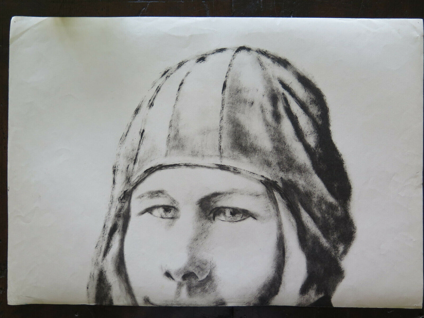 QUADRO VINTAGE PAESAGGIO INVERNALE ONIRICO DIPINTO ACQUERELLO CARTA 50x36 cm P14