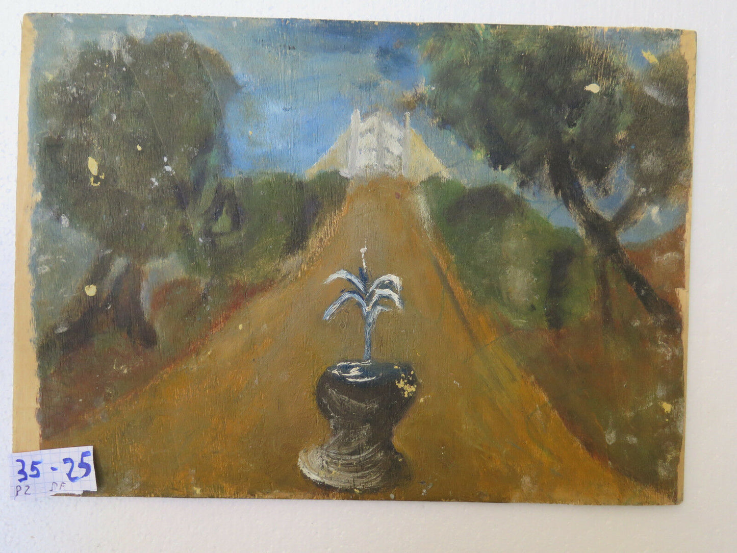 ANTIQUE OIL PAINTING ON TABLE LANDSCAPE ALPS ALPINE MOUNTAINS SIGNED p2