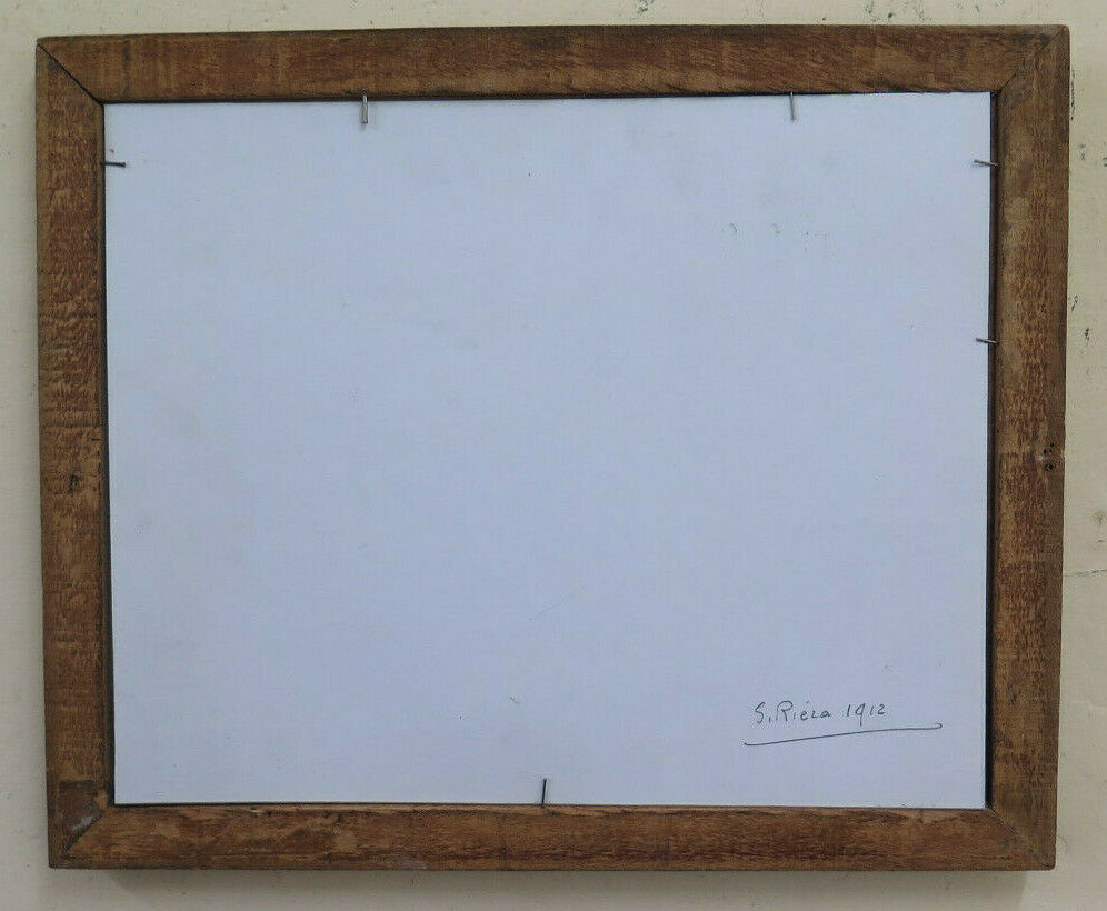 QUADRO ANTICO IMPRESSIONISTA FIRMATO RIEZA 1912 CON CORNICE COEVA PAESAGGIO BM44