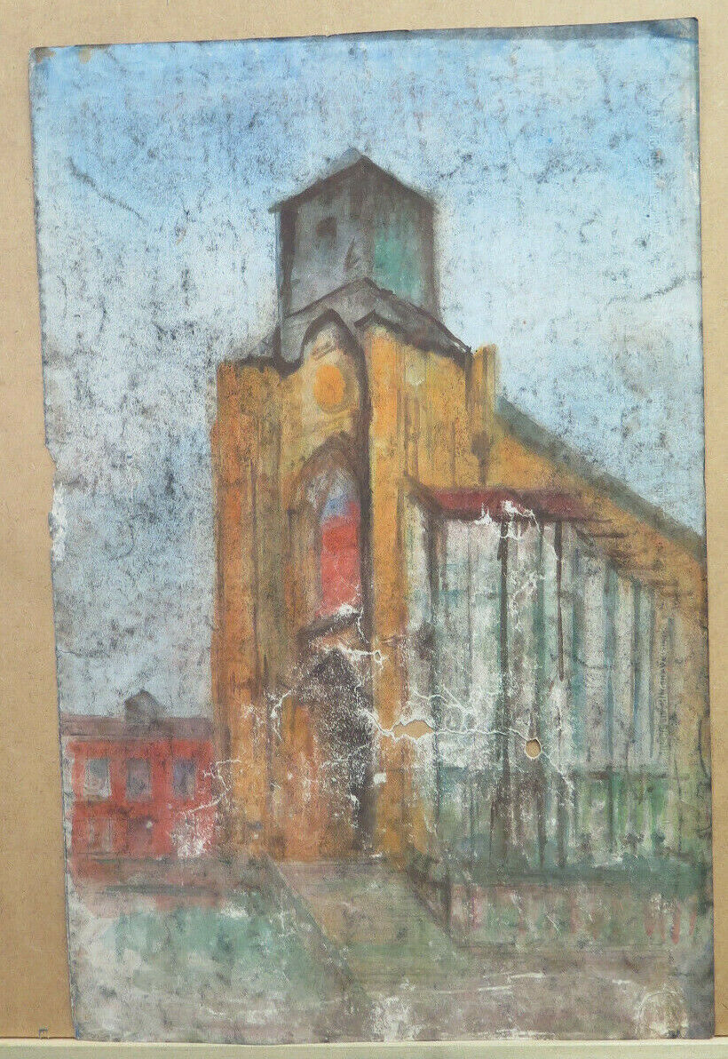 ANTIQUE PAINTING OF TOWN VIEW NORTHERN FRANCE Pierre Duteurtre DUT BM53.1