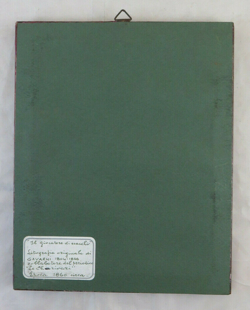 LITOGRAFIA ANTICA DI Paul Gavarni GIOCATORE DI SCACCHI FRANCIA XIX SECOLO BM41