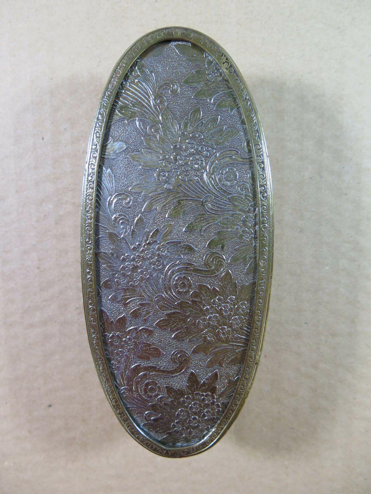 ANTICO SET DA BAGNO FINE OTTOCENTO SPECCHIO E SPAZZOLE IN METALLO TOILETTE R1 - Belbello Antiques