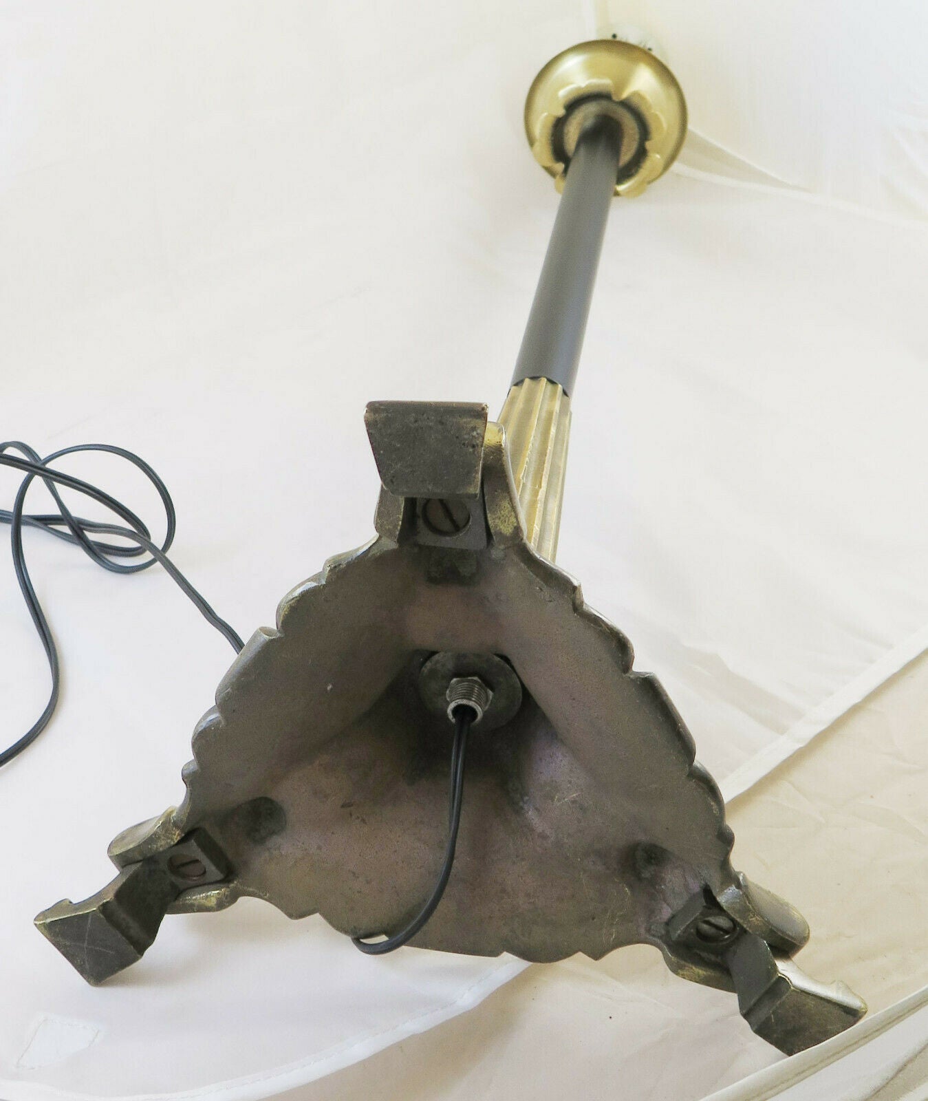 LARGE VINTAGE BRASS TABLE LAMP ABAT JOUR HANDCRAFTED BAROQUE STYLE CH