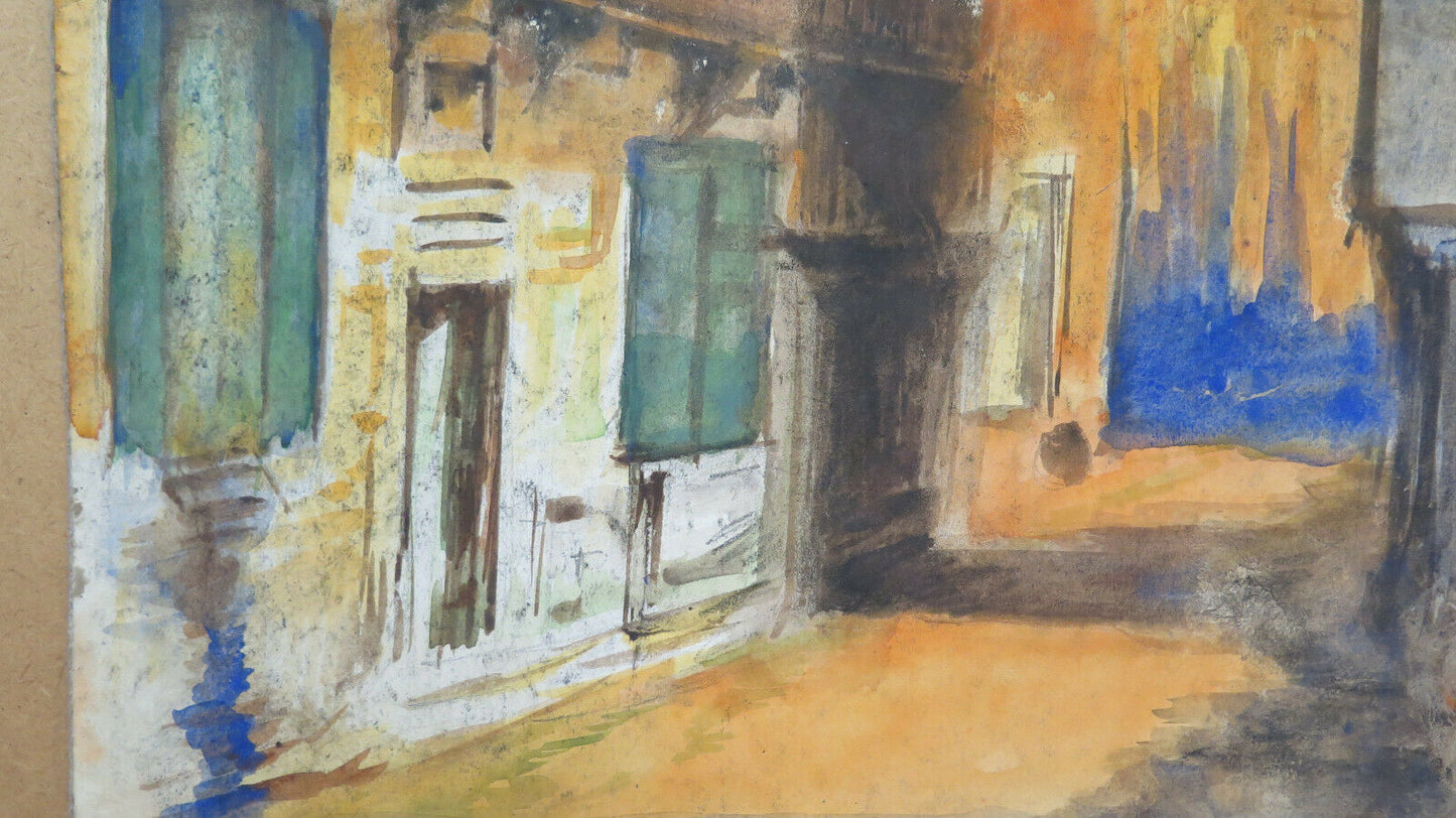 ANTIQUE PAINTING ON PAPER VIEW OF A TOWN OF FRANCE 1900s Pierre Duteurtre DUT BM53.1