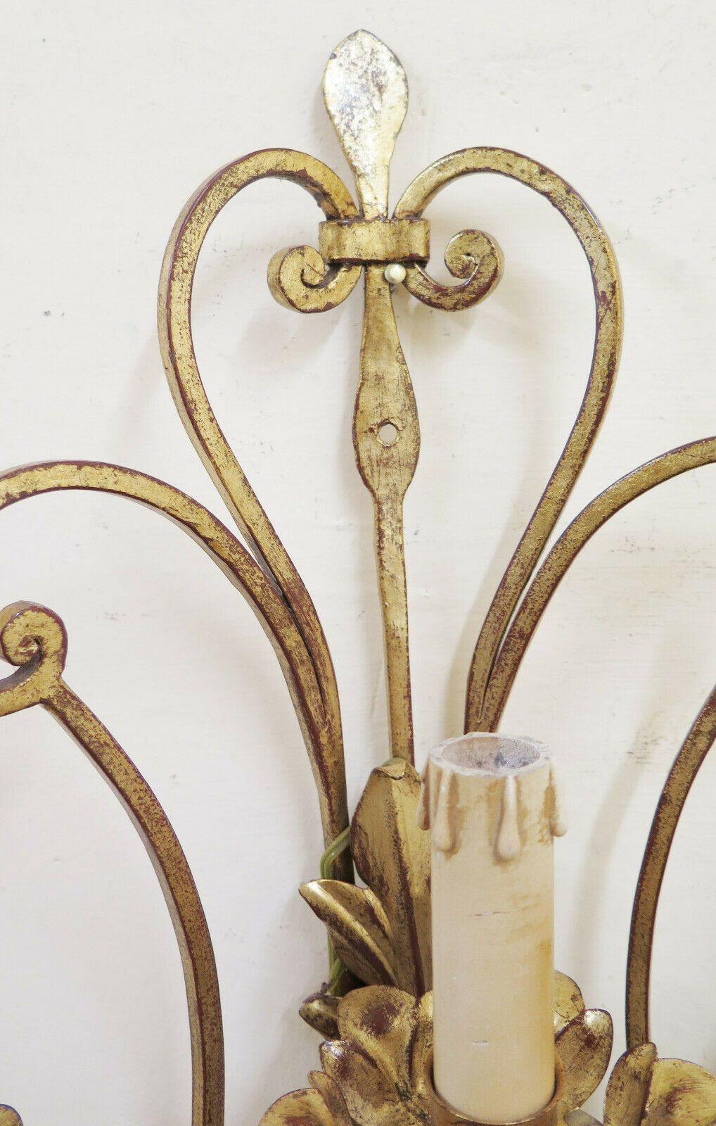 2 APPLIQUE IN FERRO BATTUTO DORATE ARTIGINALI FATTA MANO IN ITALIA VINTAGE CH17 - Belbello Antiques