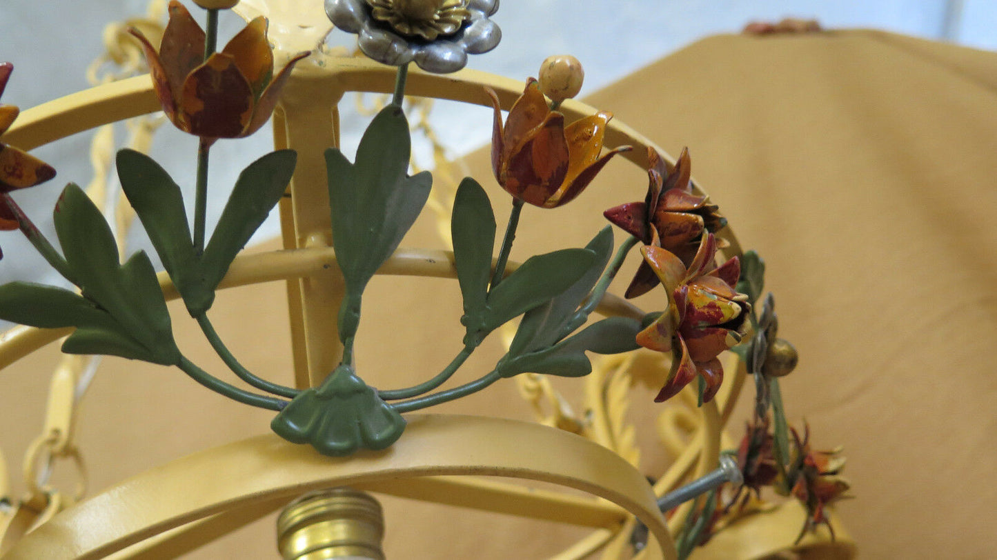 LAMPADARIO VINTAGE IN FERRO BATTUTO A FIORI FOGLIE VETRO FATTO A MANO IN ITALIA