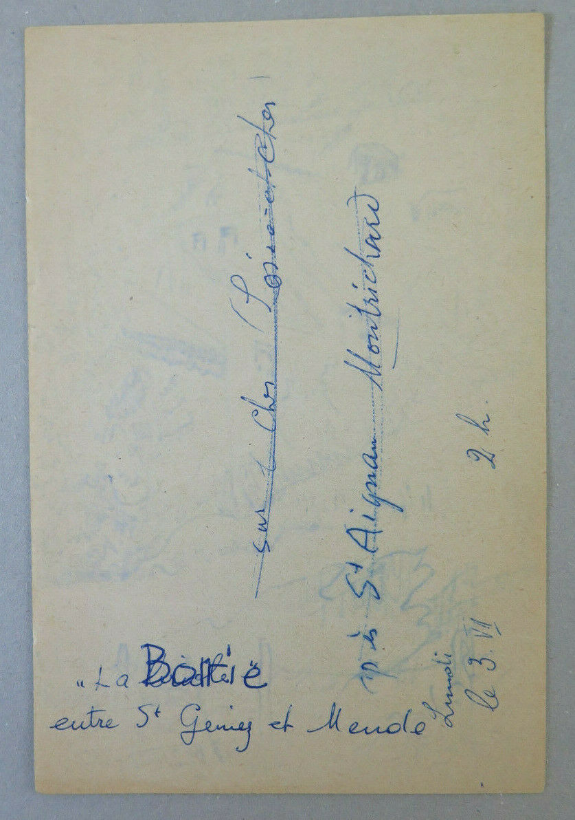 OLD VINTAGE LANDSCAPE DRAWING Mende Saint Geniez FRANCE 1960s BM53.2