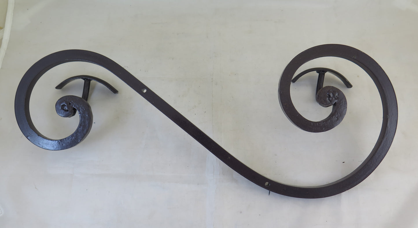 HAND FORGED WALL COAT RACK IN WROUGHT IRON WITH 2 VINTAGE HOOKS CH34