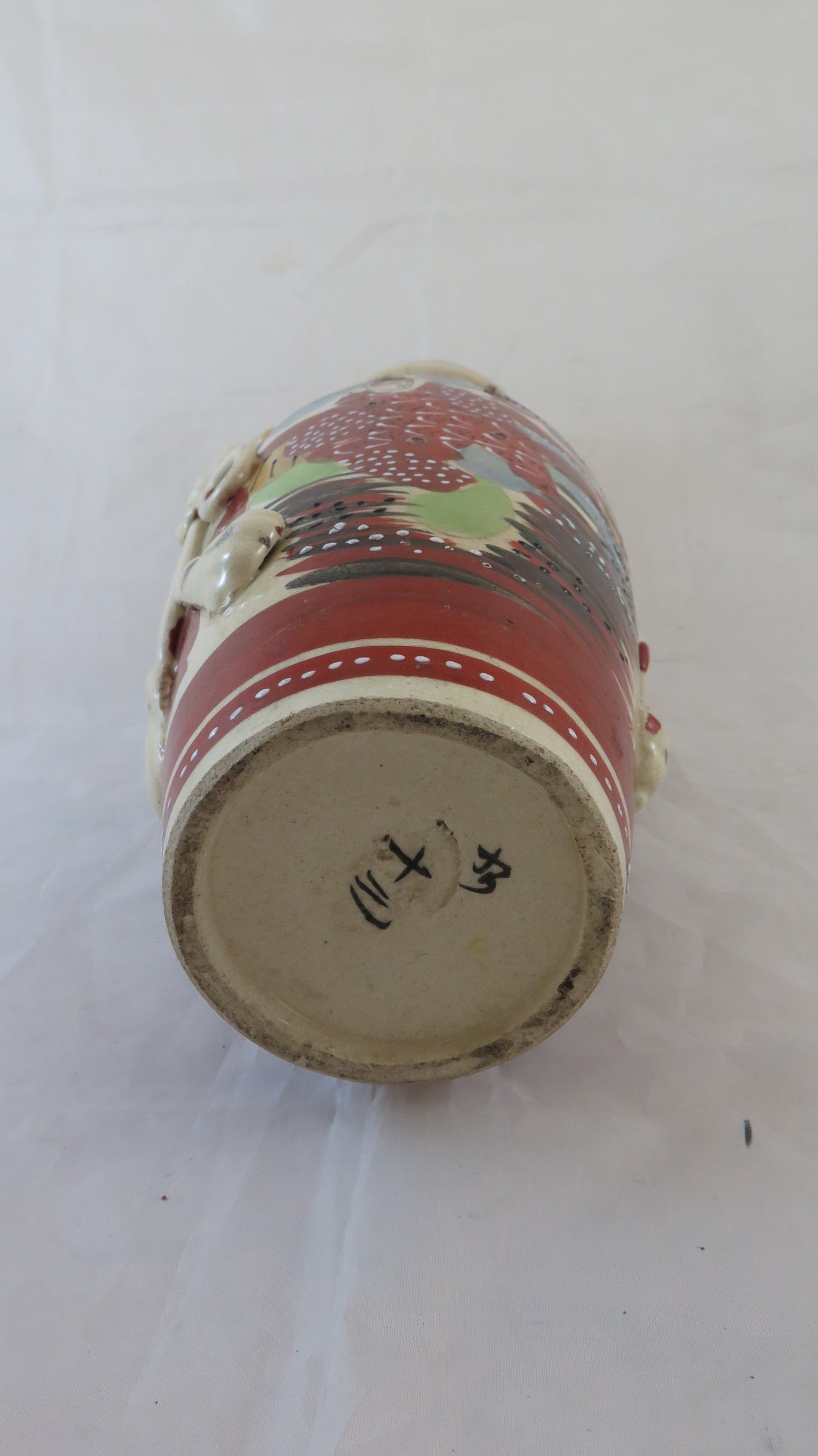 OLD JAPANESE CERAMIC VASE JAPAN SATSUMA ASIA STYLE WITH RELIEF DECORATIONS BM20