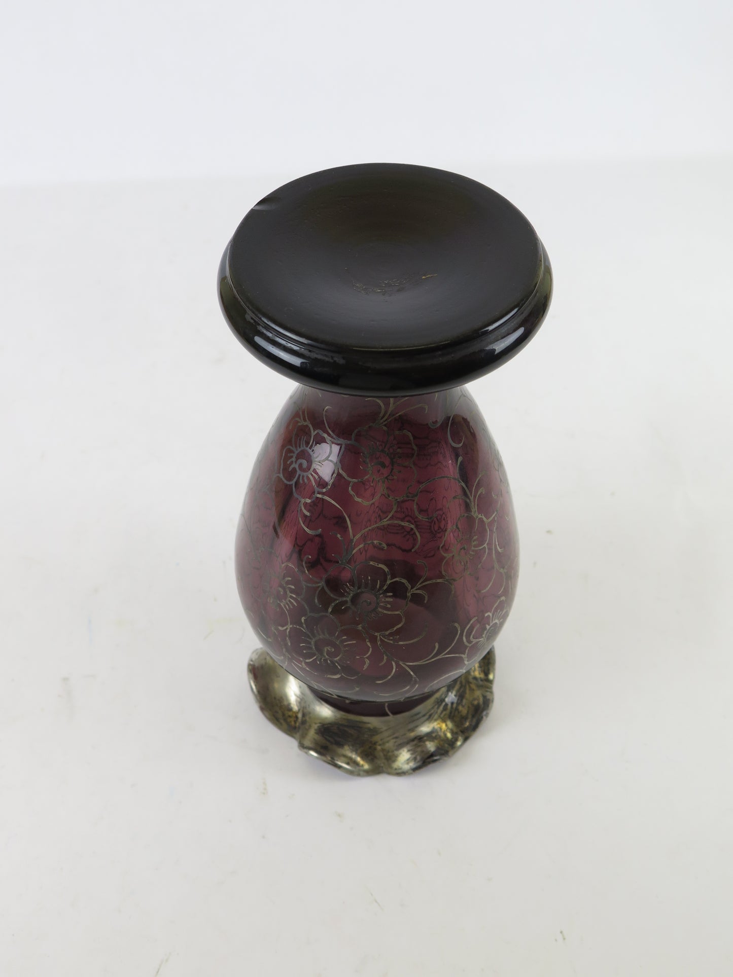 VASO DI VETRO ANTICO INIZIO SECOLO DECORO FLOREALE FIORI R147