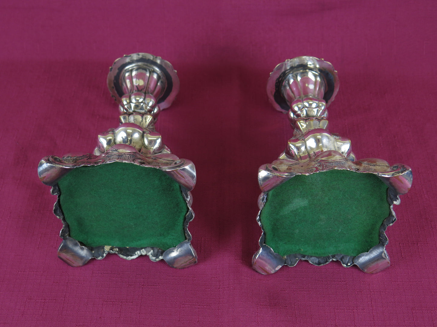 PAIR OF ANTIQUE CANDLESTICKS BAROQUE STYLE SILVER METAL DENMARK '900 R142