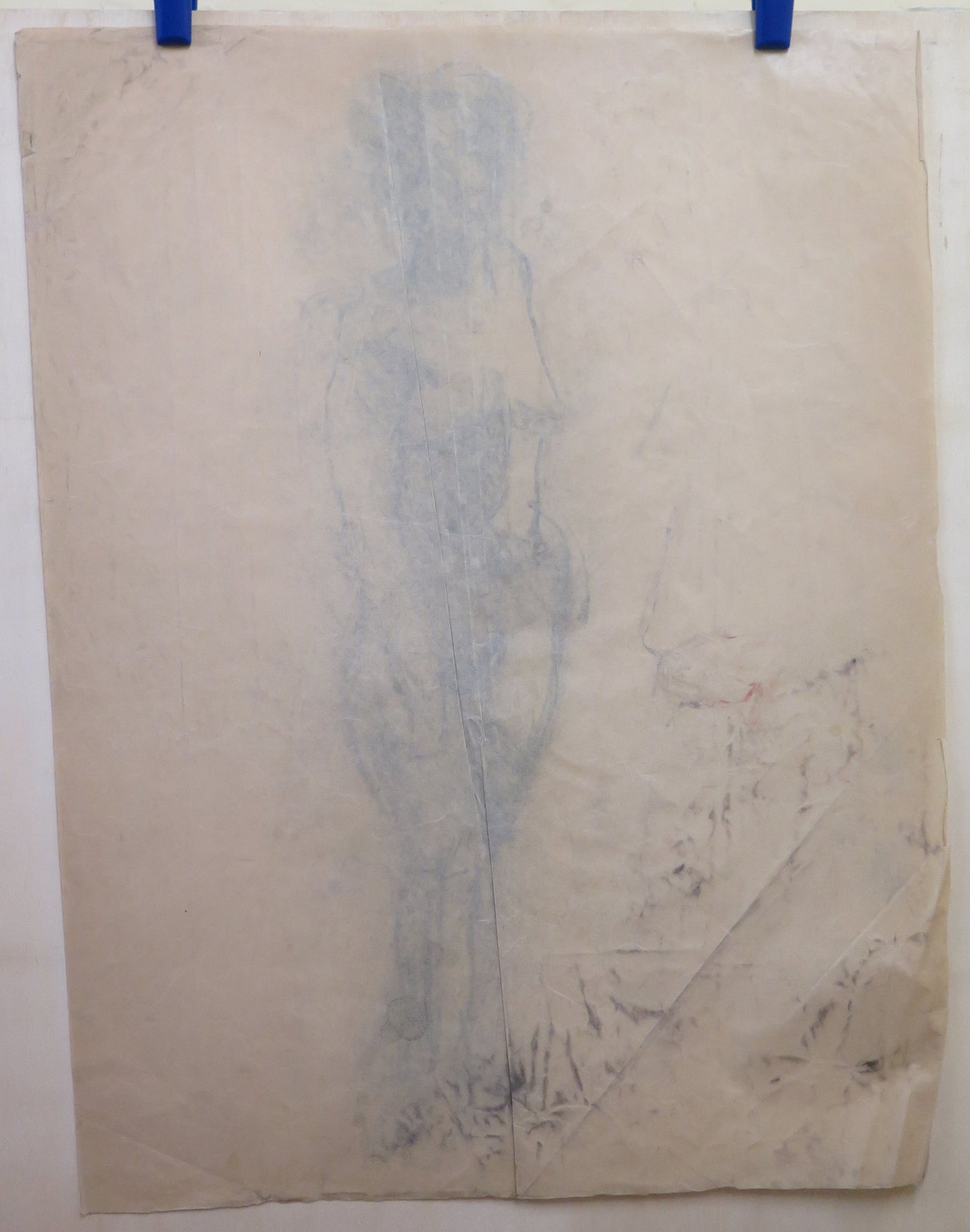 VECCHIO DISEGNO DI GRANDI DIMENSIONI ANNI '60 VINTAGE STUDIO PER NUDO FEMMINILE MATITA SU CARTA FRANCIA BM53.4