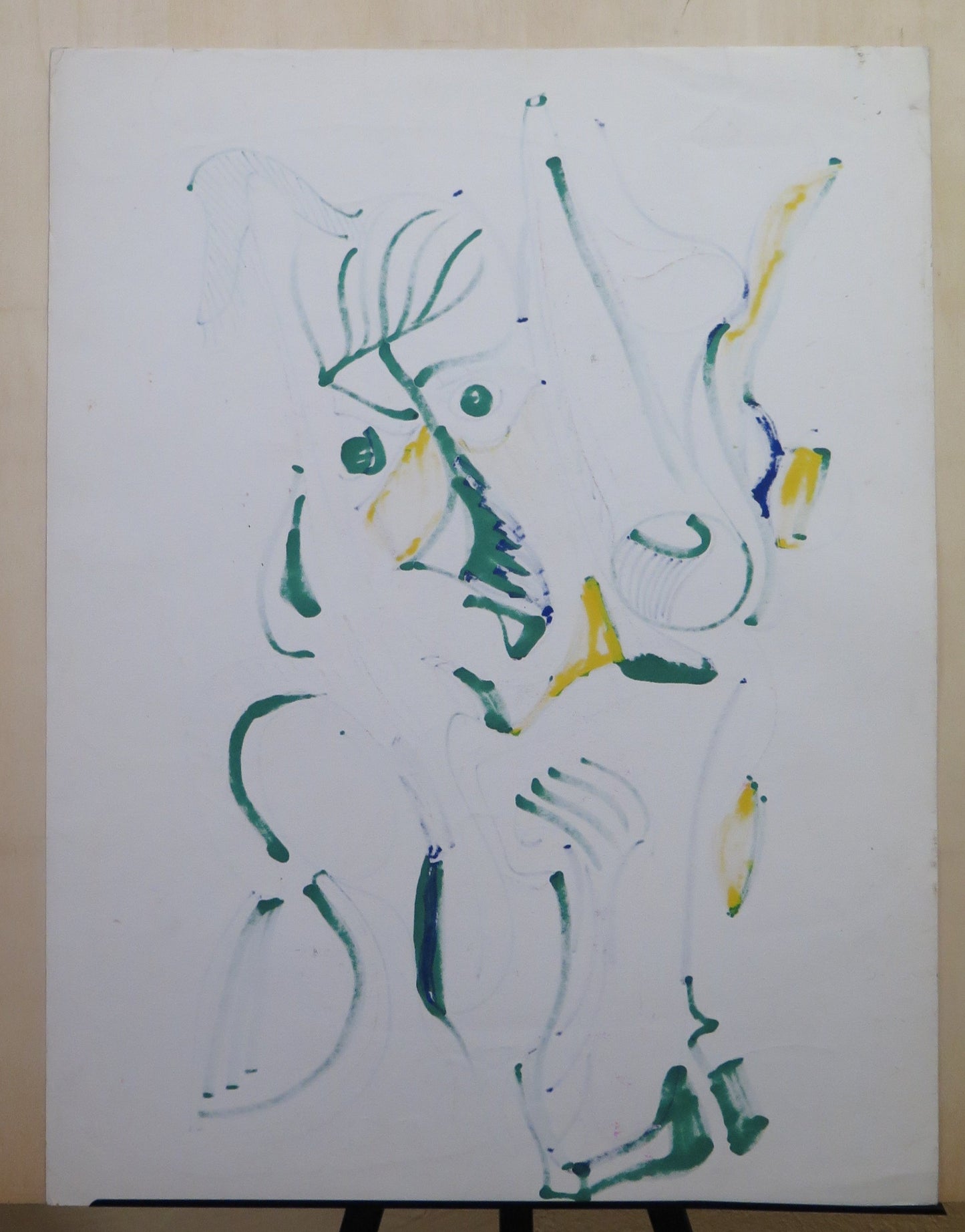 OLD VINTAGE ACRYLIC PAINTING ON PAPER 1970s ABSTRACT IN CUBIST STYLE NUDE BM53.4