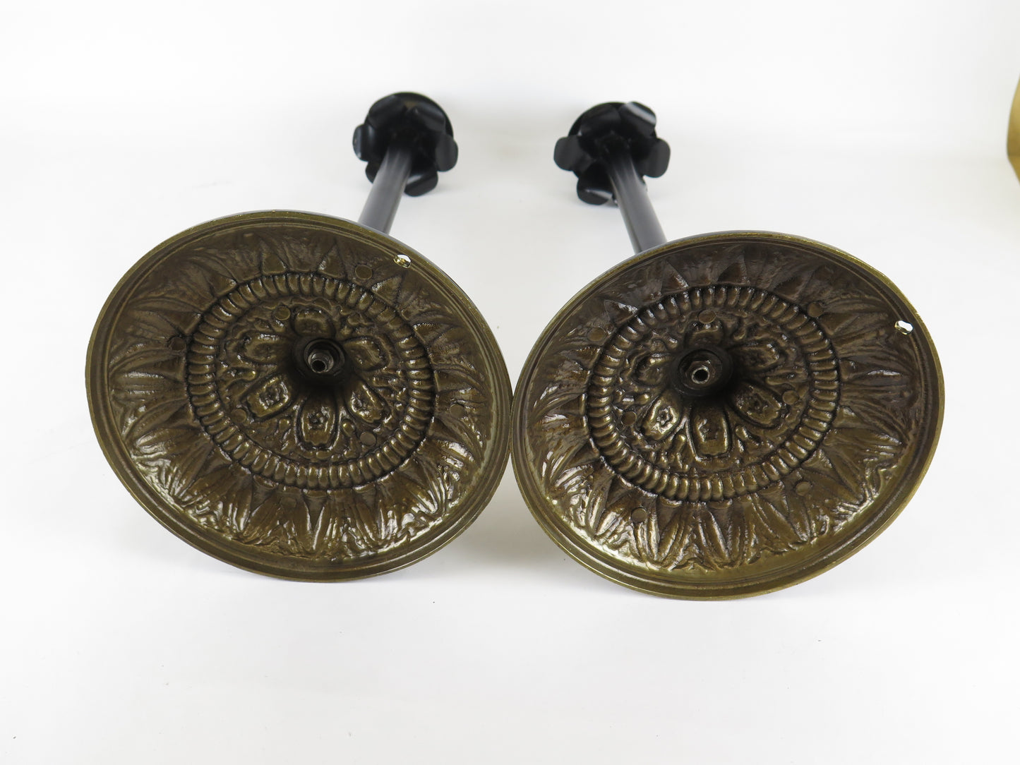 TWO HANDMADE VINTAGE ABAT JOUR TABLE LAMPS IN METAL CH17