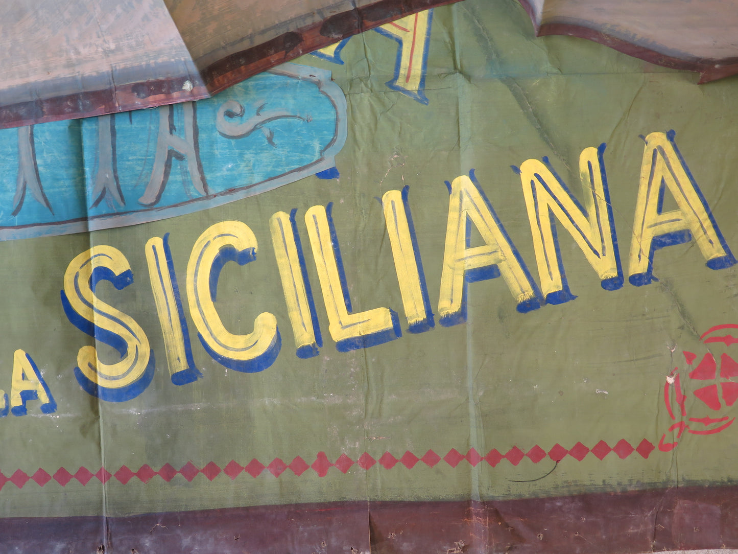 265x198 cm ANCIENT THEATER BACKDROP SCENOGRAPHY THAND PAINTED ICE CREAM SHOP CL2.35