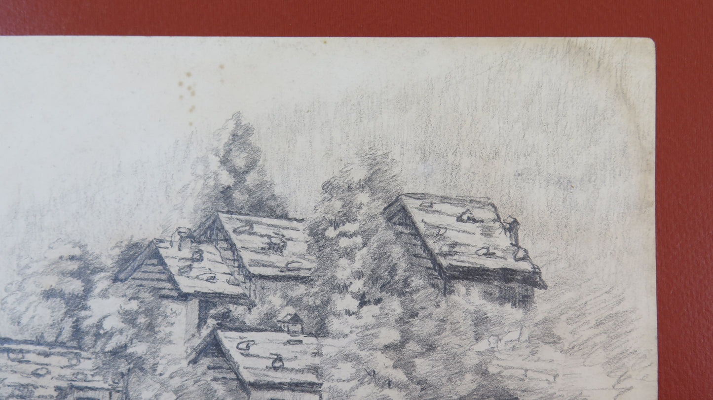 TWO ANTIQUE DRAWINGS MOUNTAIN LANDSCAPE ALPS FRANCE BEAUVANT BM53.5b