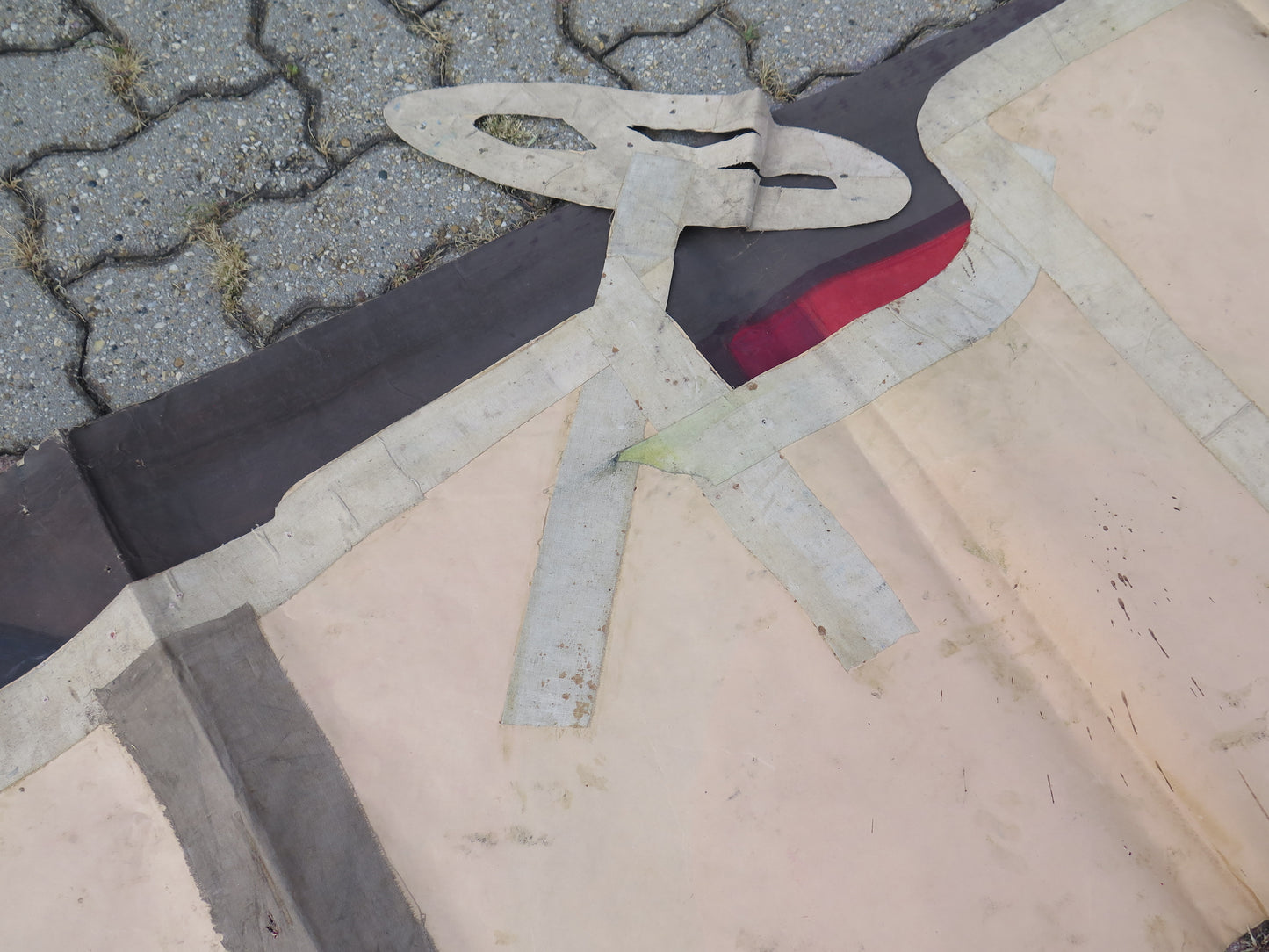 405x150 cm LARGE ANTIQUE PAINTING SCENOGRAPHY THEATER FIRE TRUCK CARS CL1.128