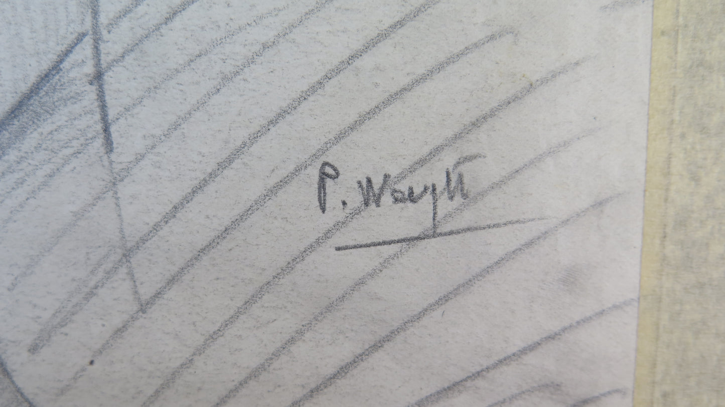 DISEGNO ANTICO FIGURA FEMMINILE FIRMATO DATATO SECOLO SCHIZZO BOZZETTO BM53.5H