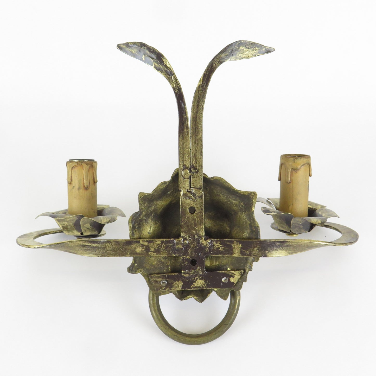 OLD WALL LAMP IN WROUGHT IRON AND BRONZE WITH LION'S HEAD KNOCKER CH37