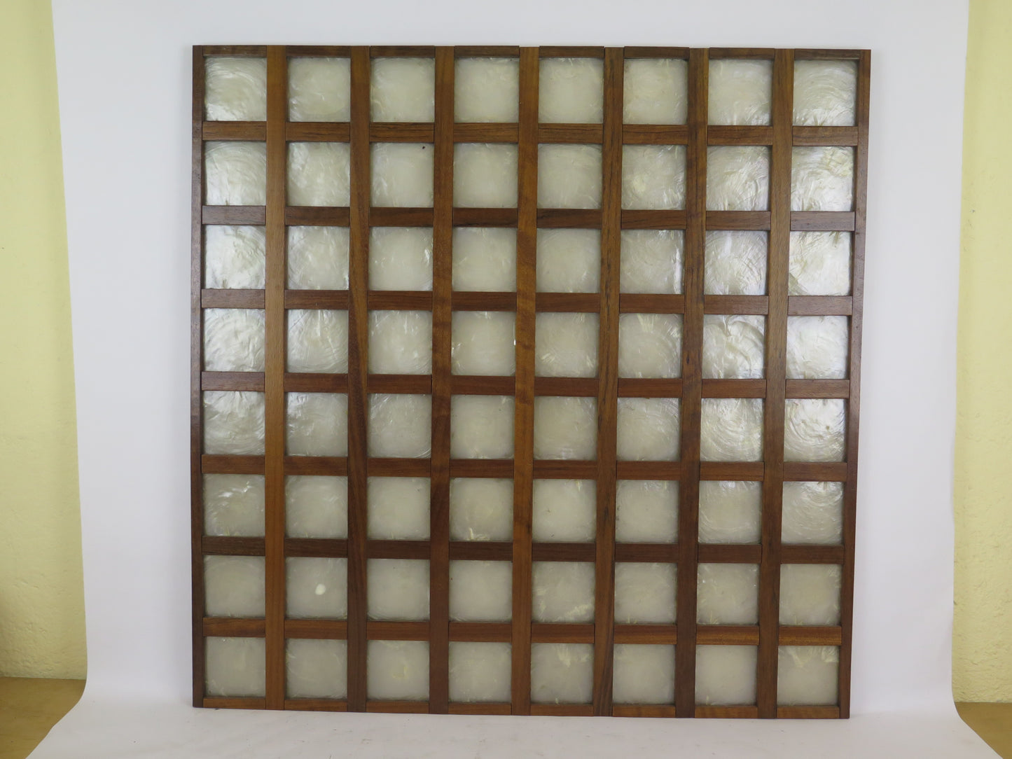 4 pannelli in capiz shell filippina con griglia di legno Capiz Shell Window Filippine separè paravento etnico vintage