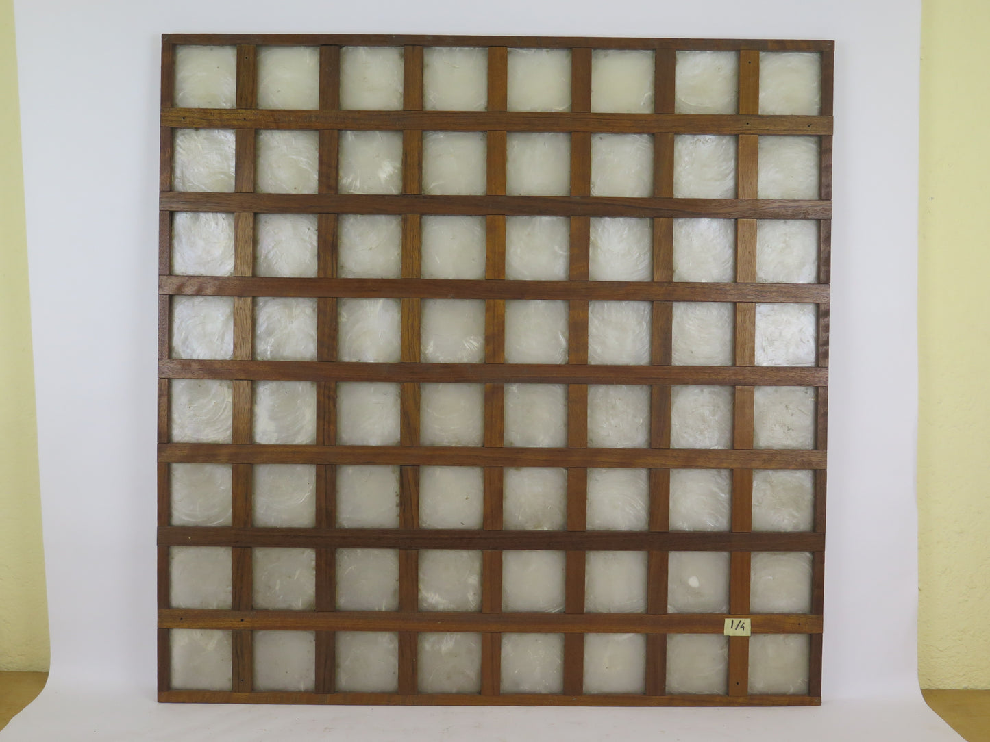 4 pannelli in capiz shell filippina con griglia di legno Capiz Shell Window Filippine separè paravento etnico vintage