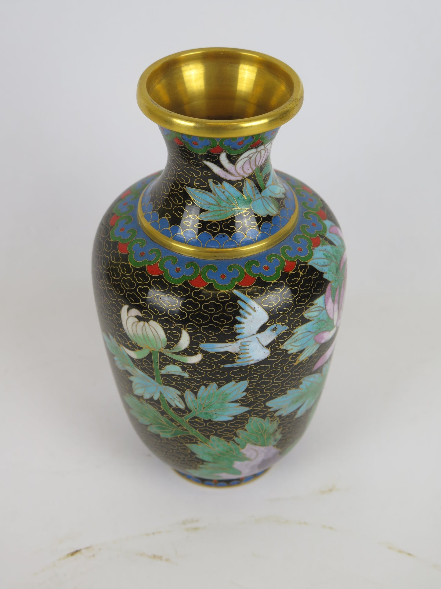 Vaso cloisonnè cinese vintage Cina Asia vaso per fiori floreale CM1