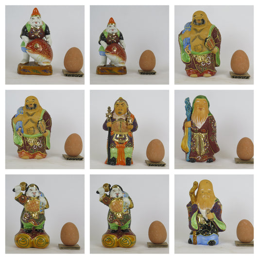 Collezione di 9 statuine in porcellana giapponese Kutani con vari personaggi Giappone vintage CM2