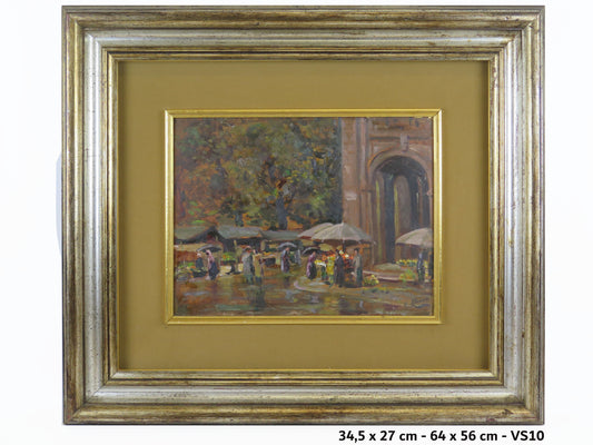 Market Corso Valdocco In Turin Picture Oil Painter Mario Albano 1896-1968 Vs10