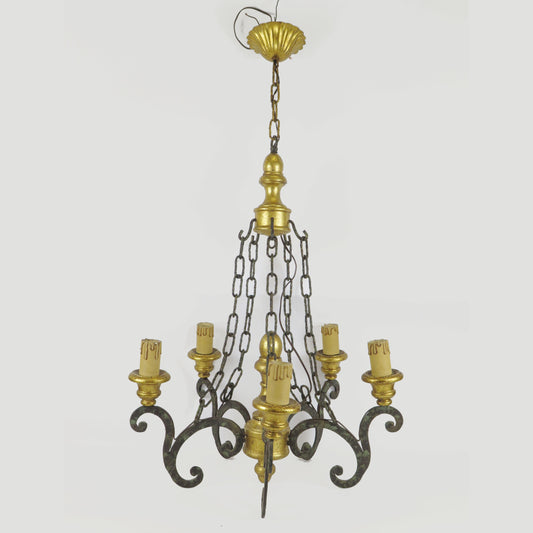 Classic elegant vintage chandelier in wrought iron and wood chandelier for living room living room VS