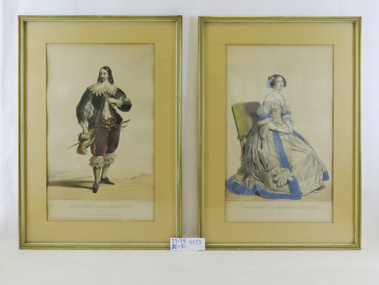 Two antique prints fashion costume du temps louis xiii france antique print vs13