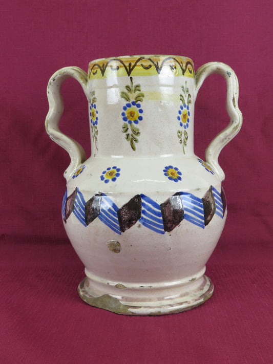Brocca in ceramica a due bracci antica Puglia inizio XIX secolo vaso ceramica antico diipinto a mano VS15