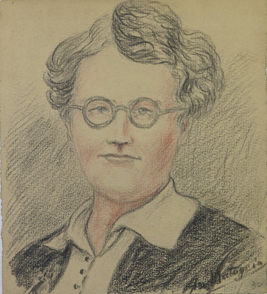 ANCIENT PORTRAIT OF A YOUNG WOMAN WITH GLASSES SMALL PAINTING SIGNED BM53.5E